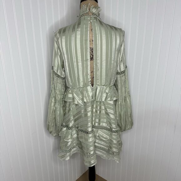 ASOS Design Mini Ruffle Dress US Sz 6 Sage Green Boho Fairycore Romantic Flaw - Picture 3 of 16